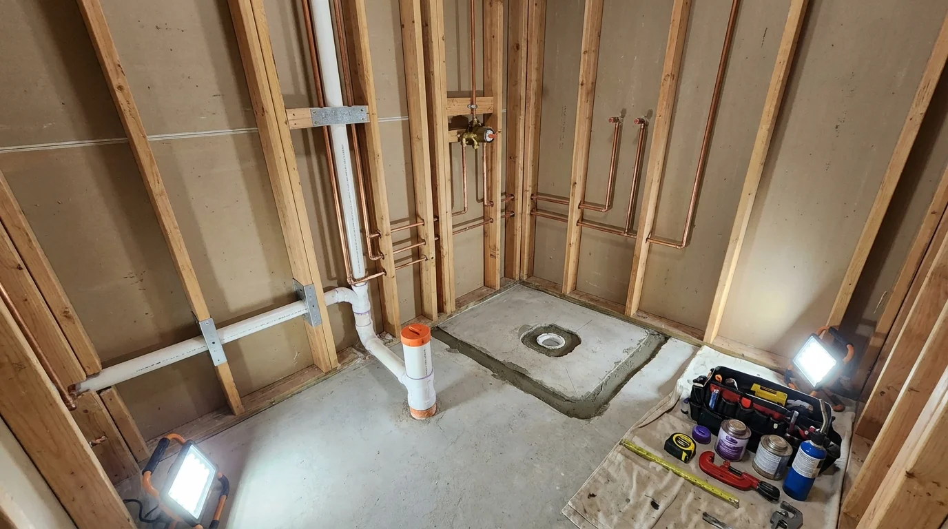 Bathroom rough-in plumbing during remodel by Johns Plumbing LLC in Cave City
