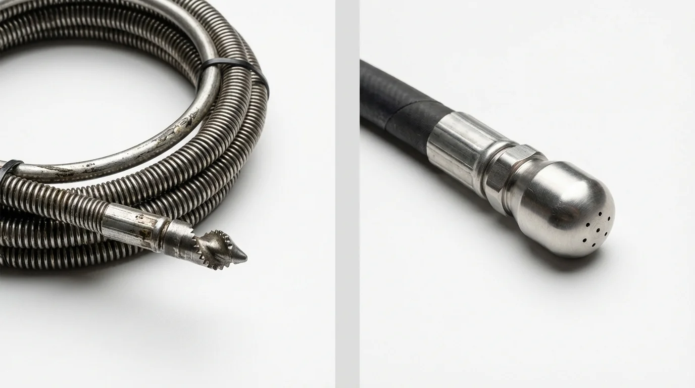 Drain snake cable and hydro jetting nozzle used for drain cleaning in Cave City, KY