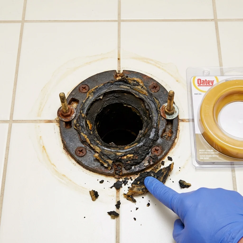 Failed wax ring showing water seepage at the base of a toilet in a Cave City, KY home