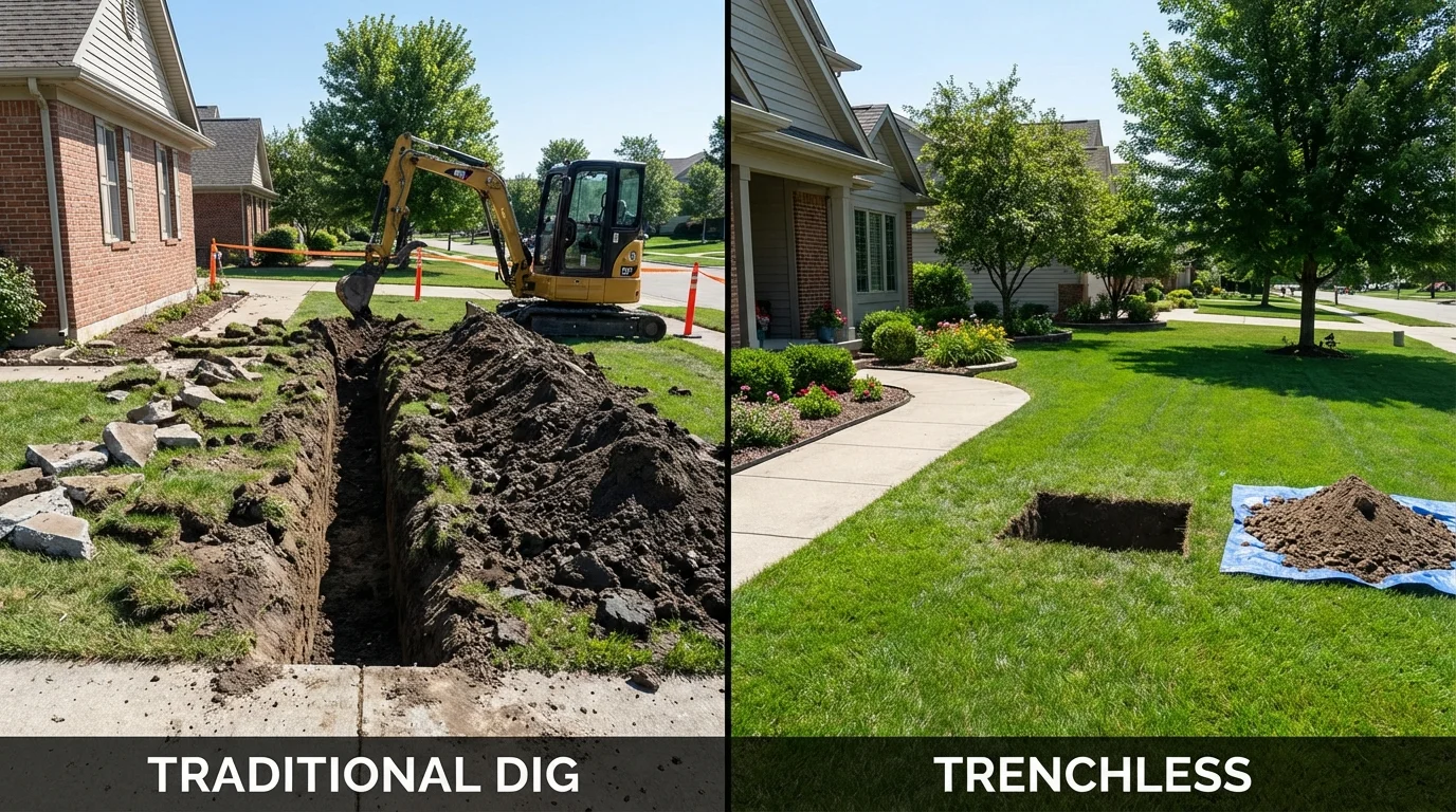 Trenchless sewer repair with minimal yard damage versus traditional excavation in Cave City, KY